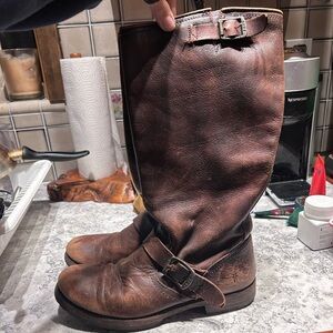 Frye Brown Leather Combat Boots